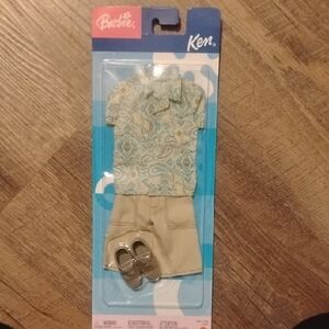 Barbie Ken Paisley Shirt and Khaki Shorts Outfit - Light Blue & Beige